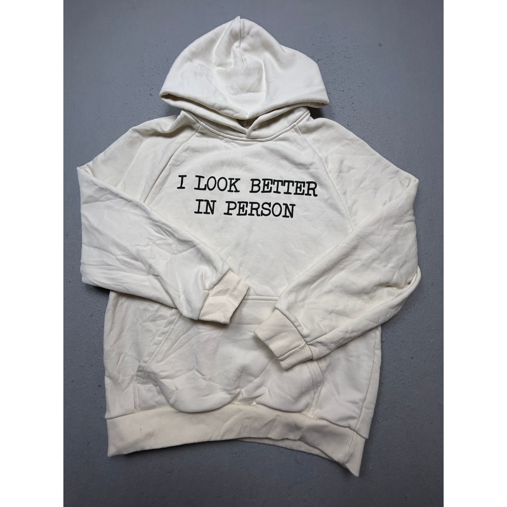 Unbranded I Look Better In Person Hoodie Cotton Poly Cream Large Unisex